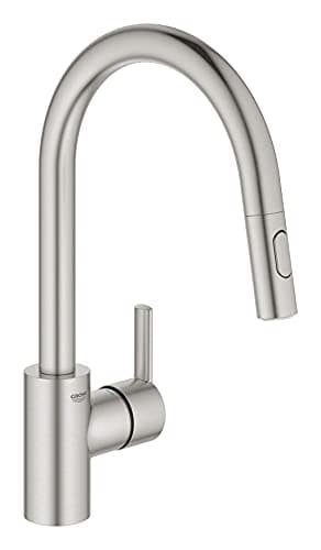 GROHE Robinet de cuisine évier Feel, Robinet Cuisine Douchette Extractible, Inverseur 2 jets, Zone rotation 360°, Installation et nettoyage facile, Supersteel, 31486DC1 (Import Allemagne)