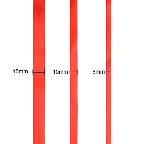FEPITO Ruban de Satin Rouge Ruban d'emballage de Noël 6mm 10mm 15mm Rubans pour Artisanat Emballage Cadeau Décorations de Noël (23M/Roll x 3Rolls) (Rouge)
