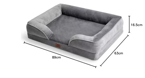 Bedsure Panier Chien Grande Taille - Canapé Chien Orthopedique et Dehoussable, Lit pour Chien Lavable, Anti-dérapant et Ultra Doux Gris, Taille 89x63x16 cm