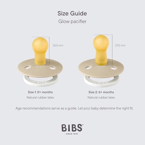 Tétine BIBS Colour Glow. Lot de 2 sucettes. Brillent dans le noir. Sans bisphénol A, Téterelle ronde. Latex de caoutchouc naturel. Taille 2 (Lot de 2), Sage NIGHT/Cloud NIGHT