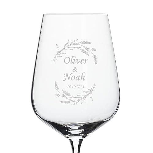 Wanapix | Pack 2 Verres à Vin Personnalisés | Verres à Vin en cristal gravés | Pack de Verres à Vin en cristal Bohème personnalisables par gravure | Flowers