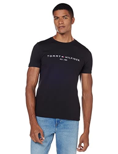 Tommy Hilfiger T-Shirt Homme Core Tommy Logo Tee Encolure Ronde, Noir (Jet Black), L