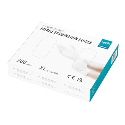 EUROPAPA® Lot de 200 gants jetables en nitrile sans poudre EN455 EN374 - Sans latex - Tailles S, M, L et XL disponibles (XL, Blanc)