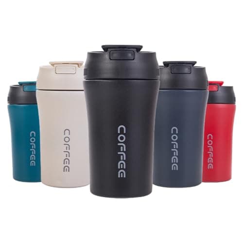 ZMHQLPDZ Tasse à café isotherme en acier inoxydable de 414 ml, étanche, avec couvercle à vis, gobelet à café à double paroi réutilisable pour boissons chaudes/glacées, 400 ml (noir)
