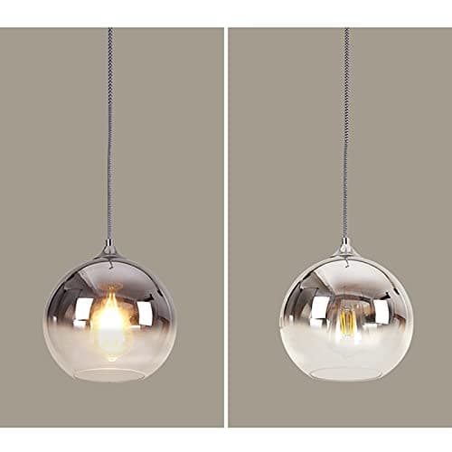 MZStech Lampe à suspension sphérique en verre de couleur dégradée,Suspension Luminaire en verre moderne basée sur des ampoules E27 (Argent, 30CM)
