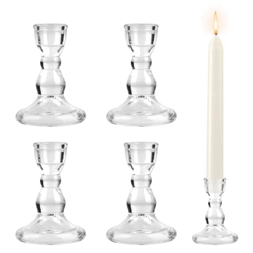 lalago LALAGO 4 pièces. Bougeoir pour Bougies en bâton, bougeoir en Verre, Bougie Transparente, Bougies de Table, Bougies en Verre, bougeoir en bâton pour Bougies de Table, Bougies d'arbre