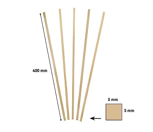 PINI Lot de 100 bâtonnets carrés en bois - 400 x 5 x 5 mm - Pour travaux manuels et la maison
