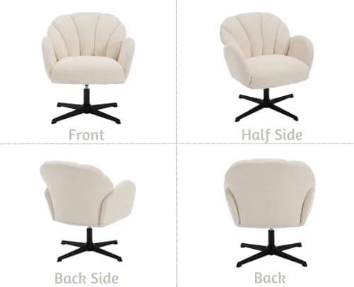 Wahson Fauteuil de Salon en Fausse Fourrure Fauteuil Crapaud Confortable Pied Pivotant Fauteuil Coquillage Siège Rembourée, Fauteuil Coiffeuse pour Salon et Chambre, Blanc
