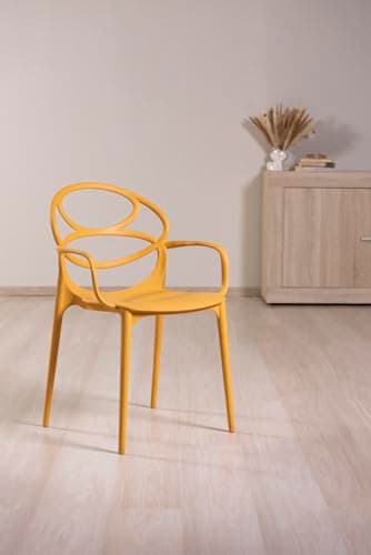 RATTATAN Charlotte - Chaises en résine renforcée de Fibre de Verre, empilables, Usage intérieur et extérieur (4, Jaune Moutarde)