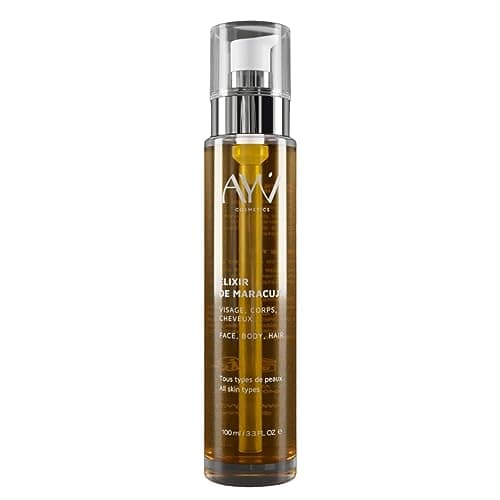 AYV Cosmetics - Elixir De Maracuja Naturel - Soin Anti imperfections - Hydrate, Protège et Apaise - Complexe Huiles Precieuses - Huile pour Visage Corps et Cheveux - FABRIQUÉ EN FRANCE - 100ml