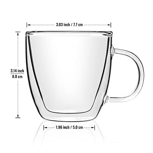 Stylusella Tasses à café en verre à double paroi de 150 ml, lot de 2 tasses à café avec poignées, tasses à café élégantes, Tazas de Café Con Estilo, tasses à café isothermes en verre borosilicate