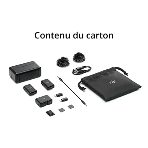 DJI Mic (2 TX + 1 RX + Boîtier recharge) - Compact et Portable micros Lavalier sans Fil à Enregistrement à Double Canal, Transmission à 250 mètres, 15 heures, Système pour Smartphones, caméras