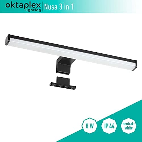 oktaplex lighting Lampe de miroir LED 40cm noir 3in1 montage 4000K blanc neutre 8W 570lm salle de bain