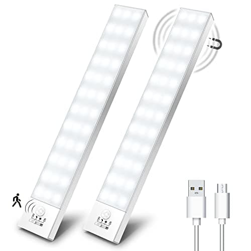 OUILA Lampe d'Armoire 36 LED, Rechargeable USB Sans Fil LED Lampe de Placard à Détecteur de Mouvement, Éclairage à LED étude de Cuisine Veilleuse Escalier Couloir (2 Pack)