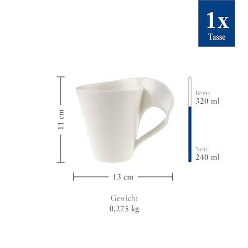 Villeroy & Boch - tasse à café NewWave avec anse, mug à anse moderne en porcelaine premium, compatible lave-vaisselle et micro-onde, blanc, 300 ml, 11,3 cm