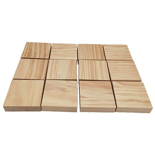 Lot de 12 blocs carrés en bois brut pour travaux manuels, 10 x 10 x 2,5 cm, planches vierges en bois de pin pour sculpture sur bois, dessous de verre en bois, peinture et gravure
