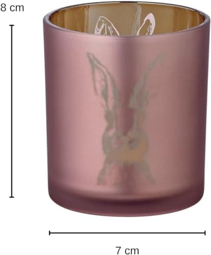 EDZARD Photophore en verre - Motif lapin de Pâques - Extérieur rose/intérieur doré - Design lapin - Décoration de Pâques - Printemps - Hauteur : 8 cm - Diamètre : 7 cm