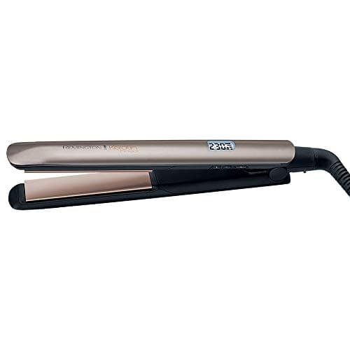 Remington Lisseur Cheveux [Soin Kératine & Huile d'amande] Protect (Soin des cheveux, Céramique, Ecran LCD, 10 réglages de Température 150-230°C, Voltage universel,pochette) Fer à lisser S8540