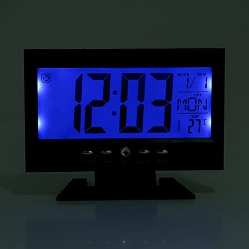 Zerodis Horloge Numérique Calendrier Réveil de Bureau avec La Veilleuse Intelligente et l'Heure de Snooze/Date/Temps (Noir)