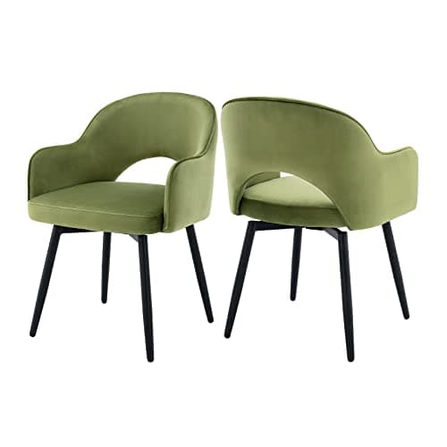 chairus Lot de 2 Chaises de Salle à Manger en Velours Moderne Fauteuil Rembourrée Chaise Pivotante à 360° pour Bureau Salon (Vert-2 (Velours))