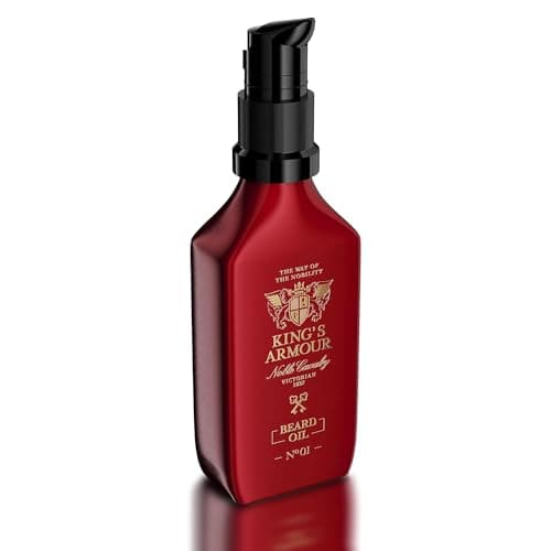 King's Armour Huile à Barbe (50ml) - Adoucit, renforce, pousse et nourrit la barbe - Huiles uniques de jojoba, d'argan et d'amande douce - Rafraîchit toute la journée avec son parfum magique