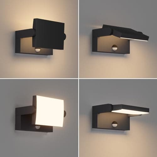 Klighten 2 Pcs 24W Applique Exterieur/Intérieur LED avec Détecteur de Mouvement, Lampe murale avec LED Panneau Rotatif, IP65 Éclairage Mural pour Terrasse Entrée, Blanc, Blanc Chaud 2700K-3000K