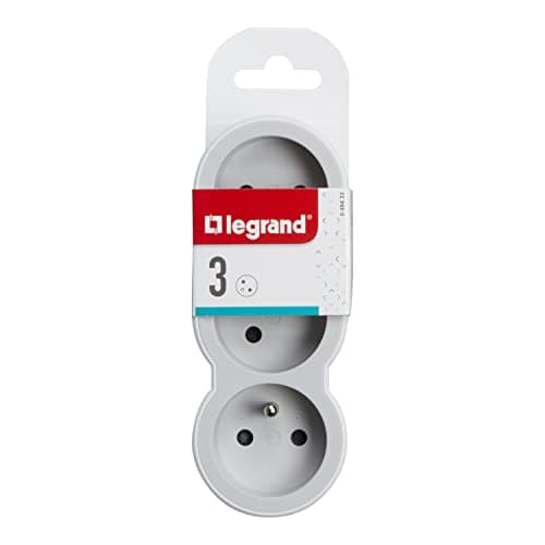 LEGRAND - Fiche Multiprise Triplite - 3 Prises Frontales avec Terre - Positionnement Horizontal - Sécurité Enfant Intégrée - Blanc et Gris Clair