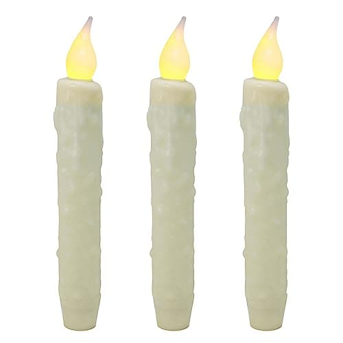CVHOMEDECO. Bougies en Cire véritable, trempées à la Main, fonctionnant sur Piles, avec minuterie LED, décoration Rustique Primitive, 17,1 cm, Ivoire, 3 PCS dans Un Paquet.