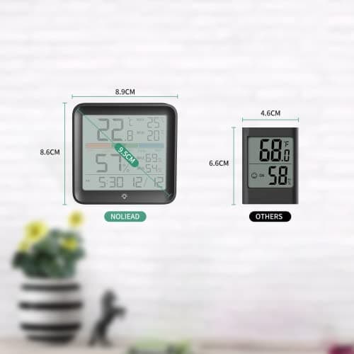 NOKLEAD thermometre interieur hygrometre-thermomètre digital maison avec Grand rétroéclairage tactile, Max/Min Horloge de Confort d'Air Moniteur humidimetre pour Serre Chambre de Bébé Chambre,Noir