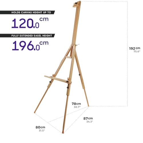 Mont Marte Chevalet trépied pliable et réglable en bois en hêtre, pour la peinture, supporte des toiles jusqu'à 120 cm (47") de haut