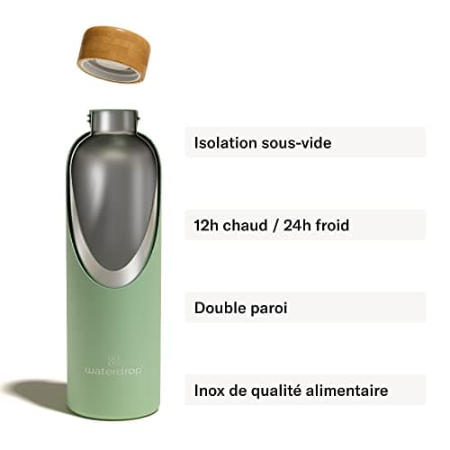 waterdrop® Gourde Isotherme | Bouteille Isotherme 600 ml | Garde le Chaud 12h & le Froid Jusqu’à 24h | Gourde en Inox, Étanche, Réutilisable, Sans BPA