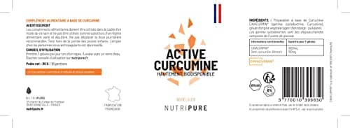 Nutripure | Active Curcumine 100% pure Cavacurmin® | Vegan | Antioxydant & anti inflammatoire naturel | Hydrosoluble : biodisponibilité 39X sans additif nocif | 90 gélules | 1 Mois | Made in France