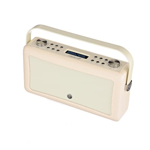 VQ Hepburn MK II Radio DAB Plus/DAB avec Bluetooth, FM et Radio Réveil Fonction - Alimentée par Secteur et Batterie Radio Vintage Portable avec entrée AUX, Prise Casque et Port de Charge USB - Crème