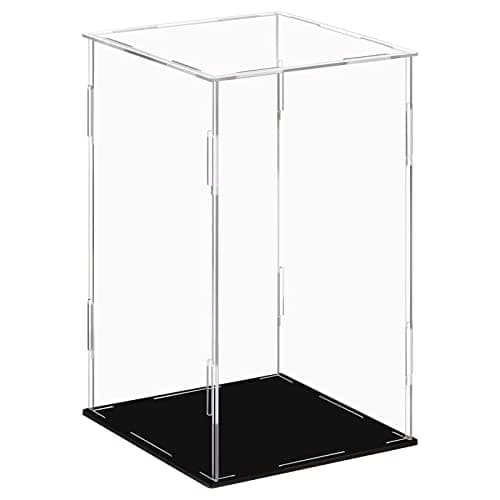 Dezzer Vitrine Acrylique avec Base Noire, Assembler la boîte à poussière de la boîte Acrylique de comptoir pour l'action Figurines Jouets, Collectibles, Stockage à Domicile (15 x 15 x 25 cm)