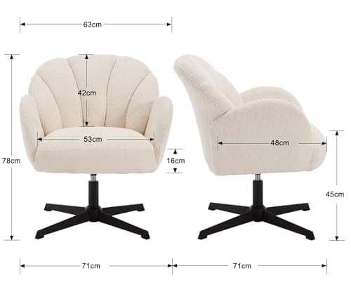 Wahson Fauteuil de Salon en Fausse Fourrure Fauteuil Crapaud Confortable Pied Pivotant Fauteuil Coquillage Siège Rembourée, Fauteuil Coiffeuse pour Salon et Chambre, Blanc