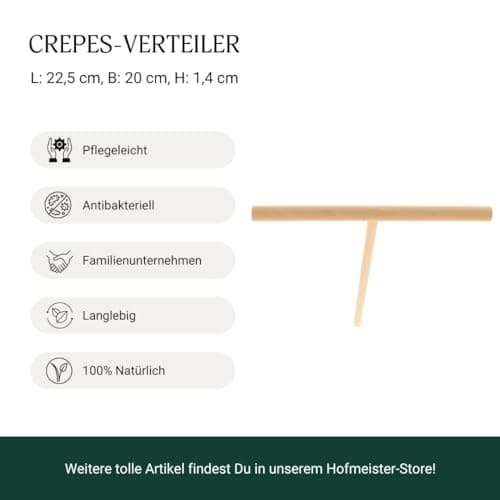 HOFMEISTER® Répartiteur de pâte à crêpes en bois - Répartiteur pour pâte à galettes et crêpes, étale la pâte de manière très fine et uniforme, pas de rayures sur la plaque de cuisson, 22 cm