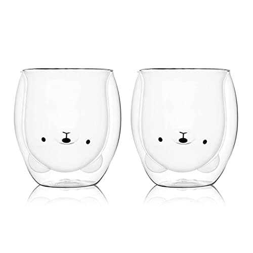 SHENDONG Ensemble de 2 Tasses Ours Mignon Ours Mignon de Tasses Thé Café Tasse Tasse à Lait Tasses à Expresso en Verre isolé à Double paroi en Verre Cadeau pour Anniversaire Personnel Saint Valentin