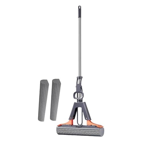 Balai éponge Absorbant, Balai Lave Sol avec 2 éponge PVA absorbante et Réutilisables, Serpillière éponge avec Manche télescopique 110cm, Vadrouille éponge pour Nettoyage de Sol
