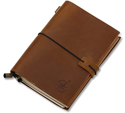 Wanderings Petit Carnet De Voyage A6 Rechargeable En Cuir - 17 X 13 cm (A6) - Fabriqué En Cuir Véritable - Parfait Pour Écrire, Poètes, Voyageurs, Comme Journal Intime - Inserts Vierges