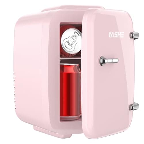 YASHE Mini Frigo de Chambre, 4 Litres Frigo Cosmetique, Petit Frigo Thermoélectrique CA/CC pour Boissons, Nourriture, Beauté, Bureau, Dortoir, Voiture, Rose