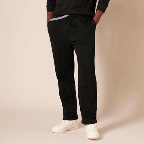 Amazon Essentials Pantalon de Survêtement en Polaire à Bas Ouvert (Existe en Grandes Tailles) Homme, Noir, XL