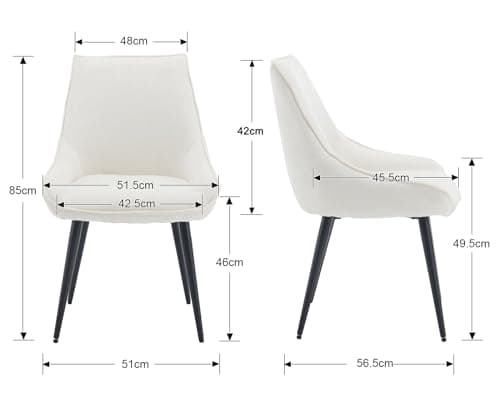 Wahson Lot de 2 Chaises Salle à Manger, Chaises de Salle à Manger en Chenille Chaise de Cuisine Moderne avec Pied en Métal, Chaise Salle a Manger avec Coussin Épais pour Cuisine/Salon, Blanc