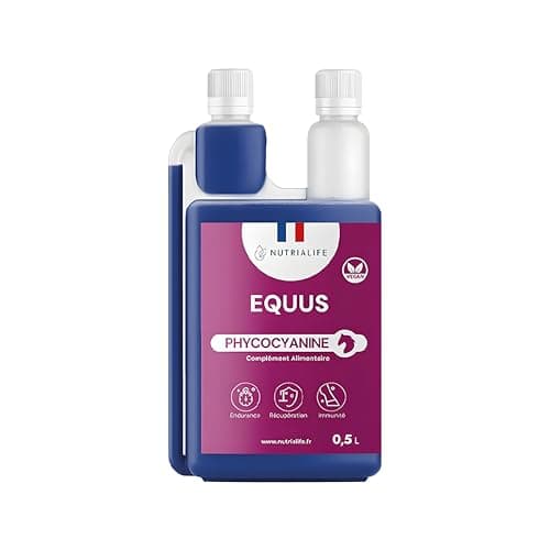 NUTRIALIFE Spiruline Bleue Phycocyanine Liquide pour Chevaux Pure 5000 MG/L - Boost Énergie, Résistance et Performance - Complément Alilmentaire Cheval 100% Naturel - Culture Française 500ml