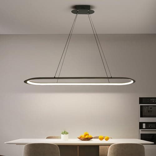 Suspension ovale moderne de table à manger, lustre, 100 cm, lampe suspendue à intensité variable avec télécommande, luminosité réglable de 10 % à 100 %, anti-éblouissement, avec fonction mémoire /