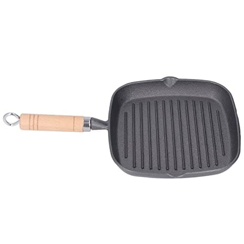 Poele Fonte, Poêle à Griller En Fonte, Grill à Steak, Bâtons Quadrate En Fonte Steak Pan, Plaque De Cuisson Antiadhésive Poêles à Griller Avec Poignée En Grain De Bois, Pour Griller, Frire, Sauter