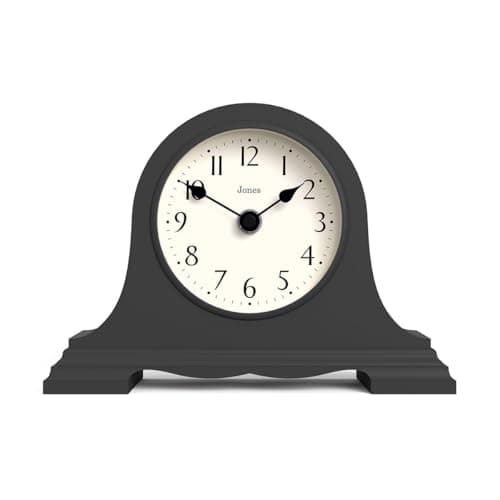 JONES CLOCKS® Speakeasy Horloge de cheminée | Classique Design à Chapeau de Napoléon | Gris foncé | Style Classique Contemporain pour Bureau, Table, étagère ou Table de Chevet
