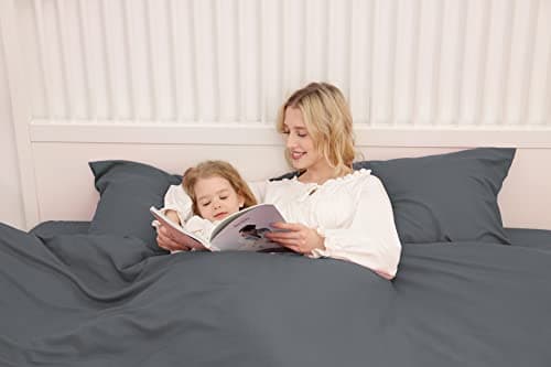 Housse de couette Poligino 135 x 200 cm avec 1 taie d'oreiller 50 x 80 cm - Gris foncé - Parure de lit en microfibre