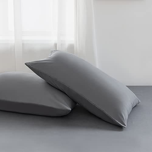 MOHAP Lot de 2- Taies d'oreiller Gris 50x70cm Housse d'oreiller avec Une Fermeture Eclair en Microfibre