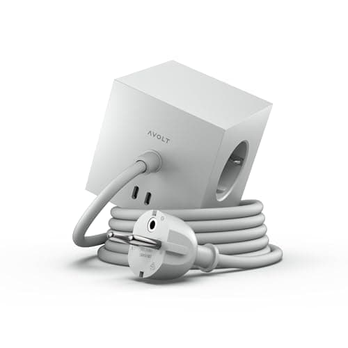 Avolt Multiprise Cube USB C - Les Premières Multiprises Design au Monde - 3 Prises électriques et 2 Ports USB - Pied Magnétique Adhérant Presque Partout (Gris, 1.8m)