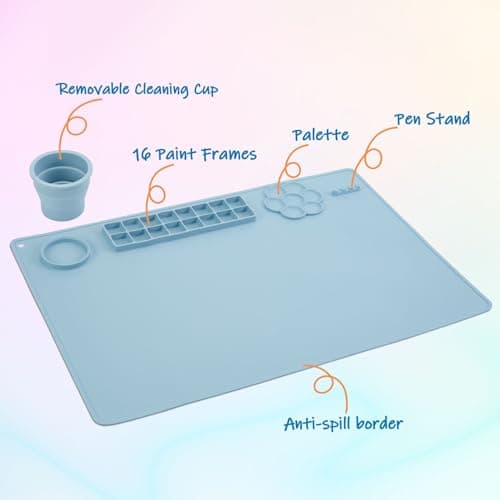 Tapis de peinture en silicone, Limous Tapis peinture avec porte-gobelet (60X40 CM/24 "x16"), palette peinture séparateur de 16 couleurs pour le bricolage et la création d'argile